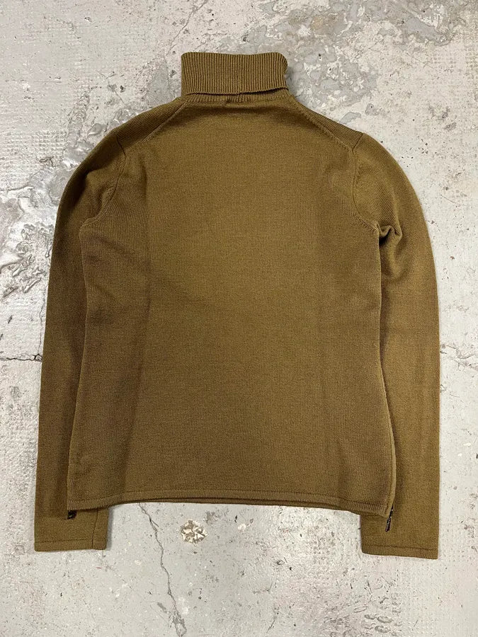 2000s Prada Olive Side Zips Turtleneck (S/M) 3