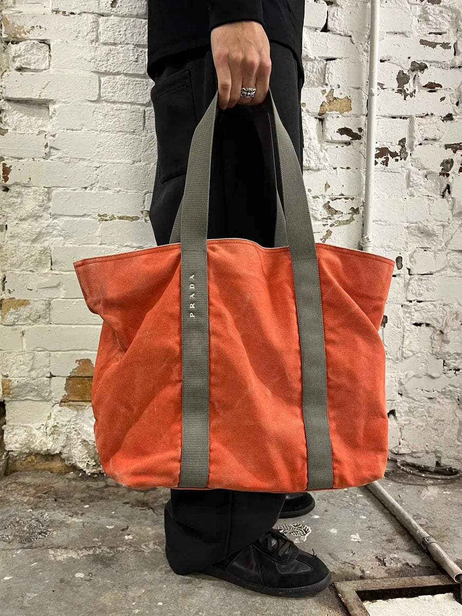2000s Prada Orange Canvas Handle Bag kyIHSiG 0
