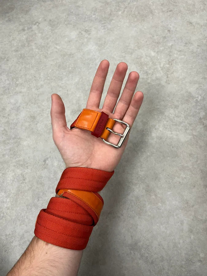 2000s Prada Orange Hybrid Leather Belt MAsvRio 1