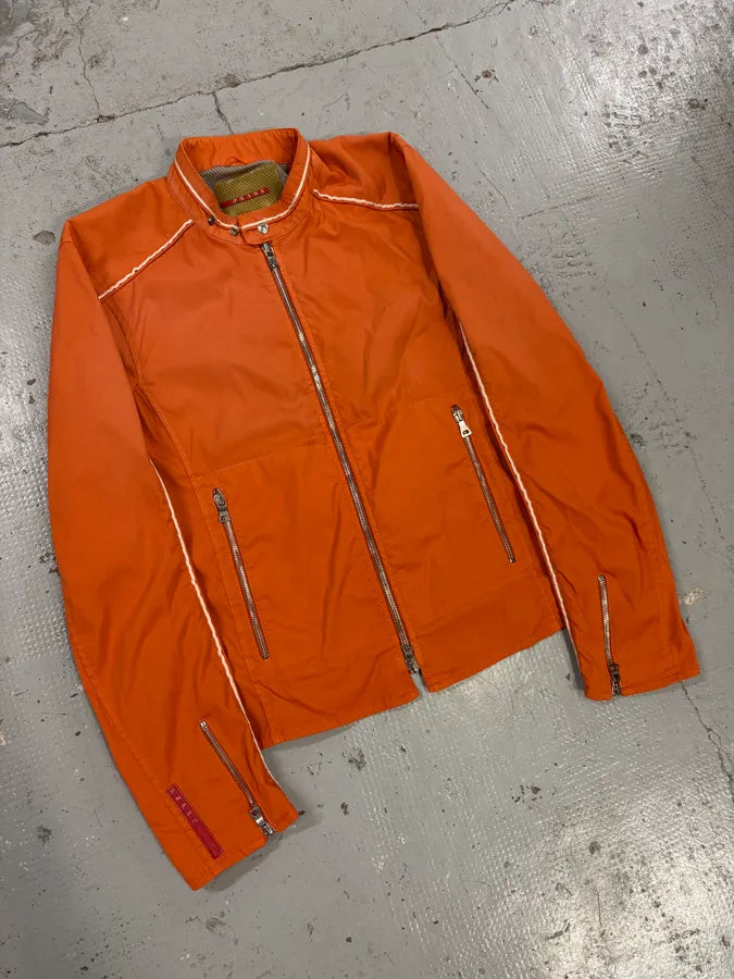SS2002 Prada Orange Nylon Biker Jacket lpLIaig 3