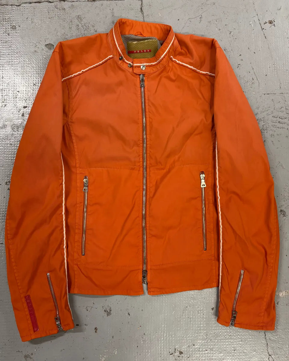 SS2002 Prada Orange Nylon Biker Jacket lpLIaig 0