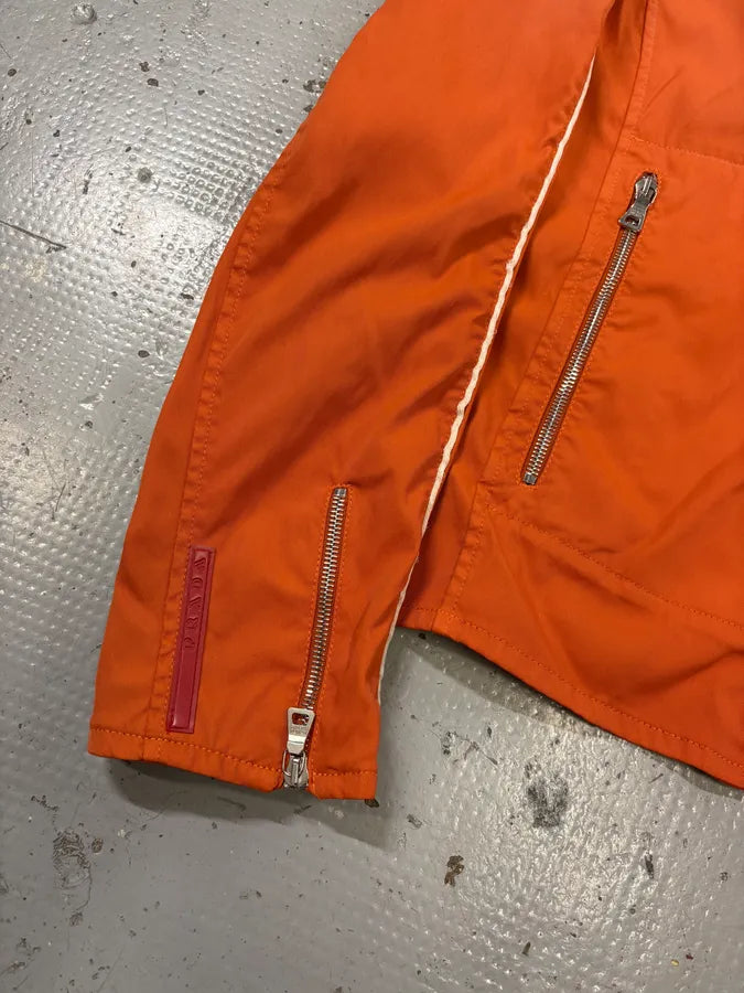 SS2002 Prada Orange Nylon Biker Jacket lpLIaig 7
