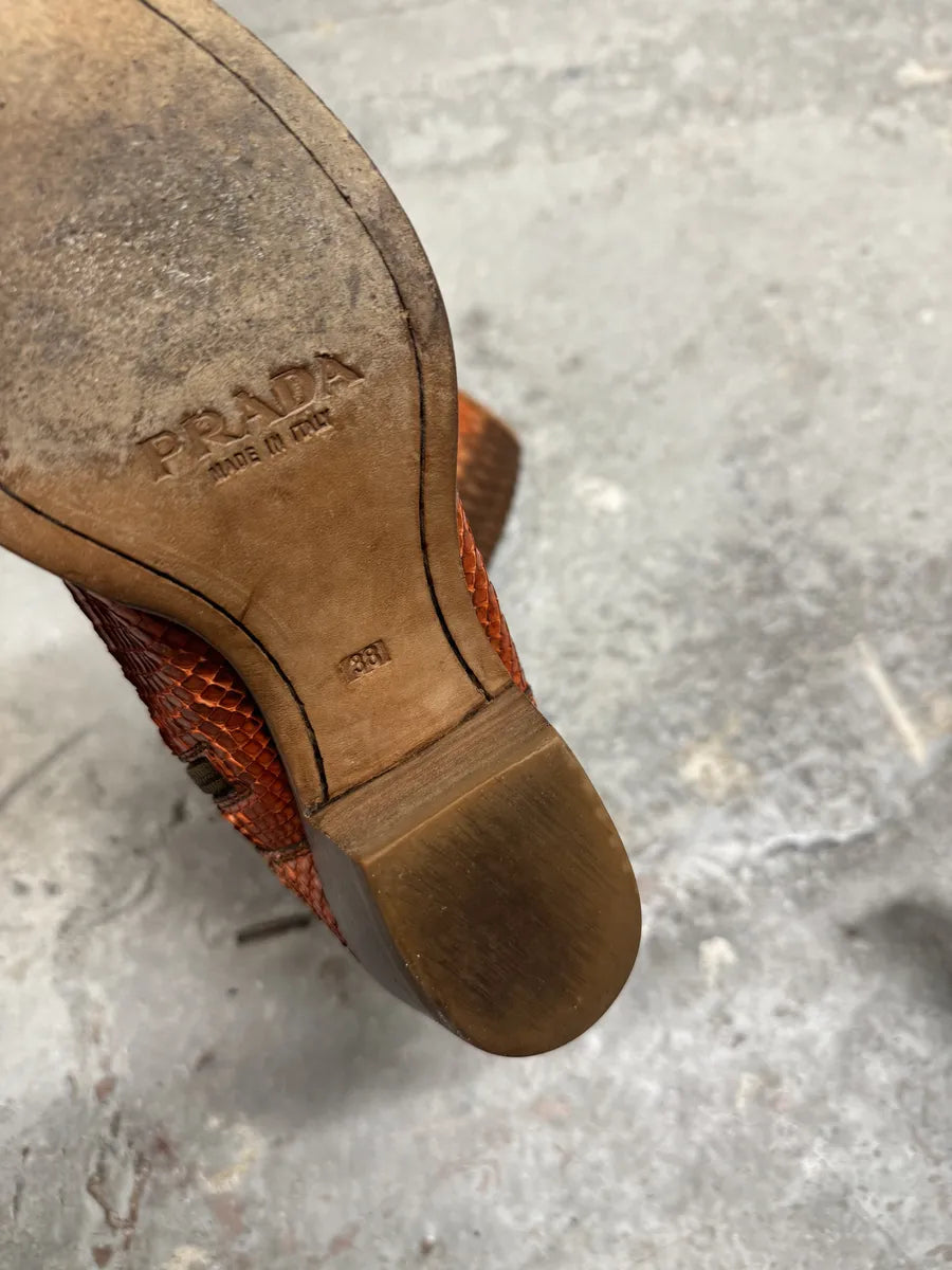 2000s Prada Orange Python Snakeskin Leather Santiags Western Boots (39eu/us6.5) 5