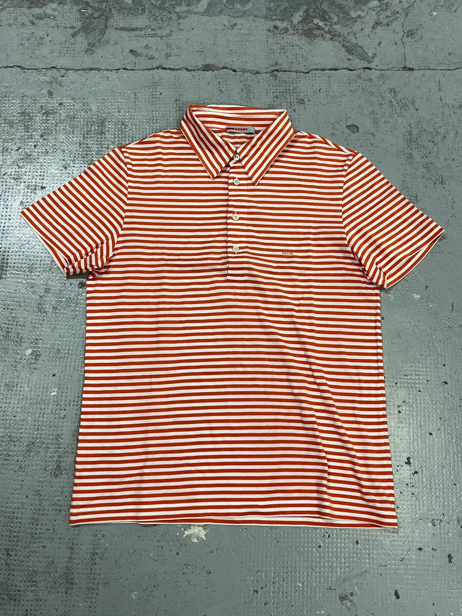2000s Prada Orange Striped Polo IdPYhlp 0