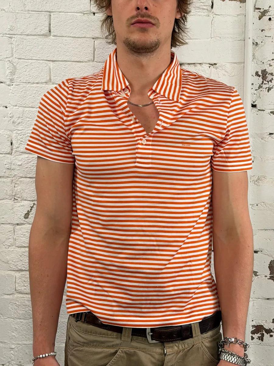 2000s Prada Orange Striped Polo IdPYhlp 1