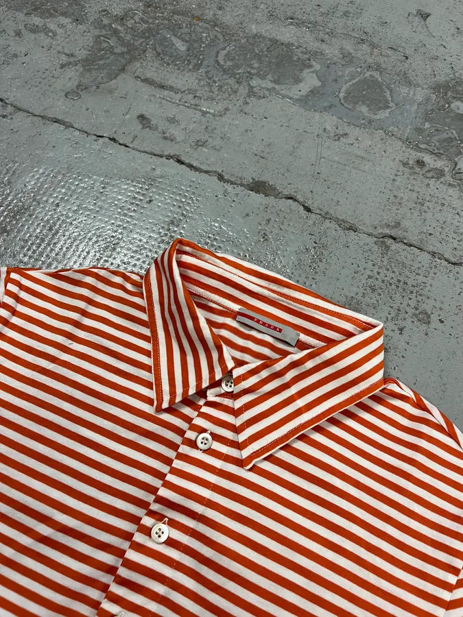 2000s Prada Orange Striped Polo IdPYhlp 3