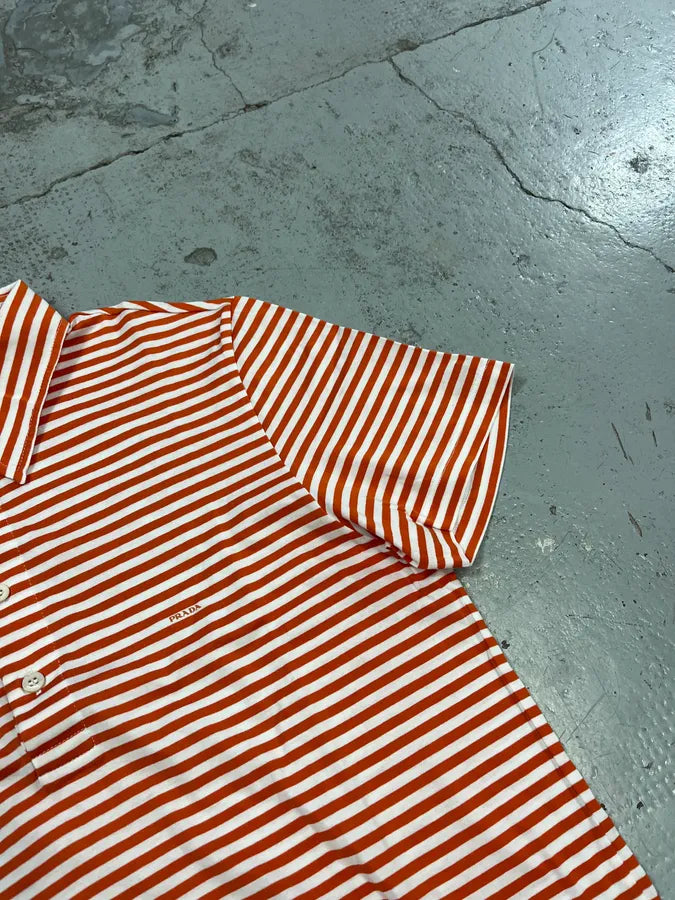 2000s Prada Orange Striped Polo IdPYhlp 4