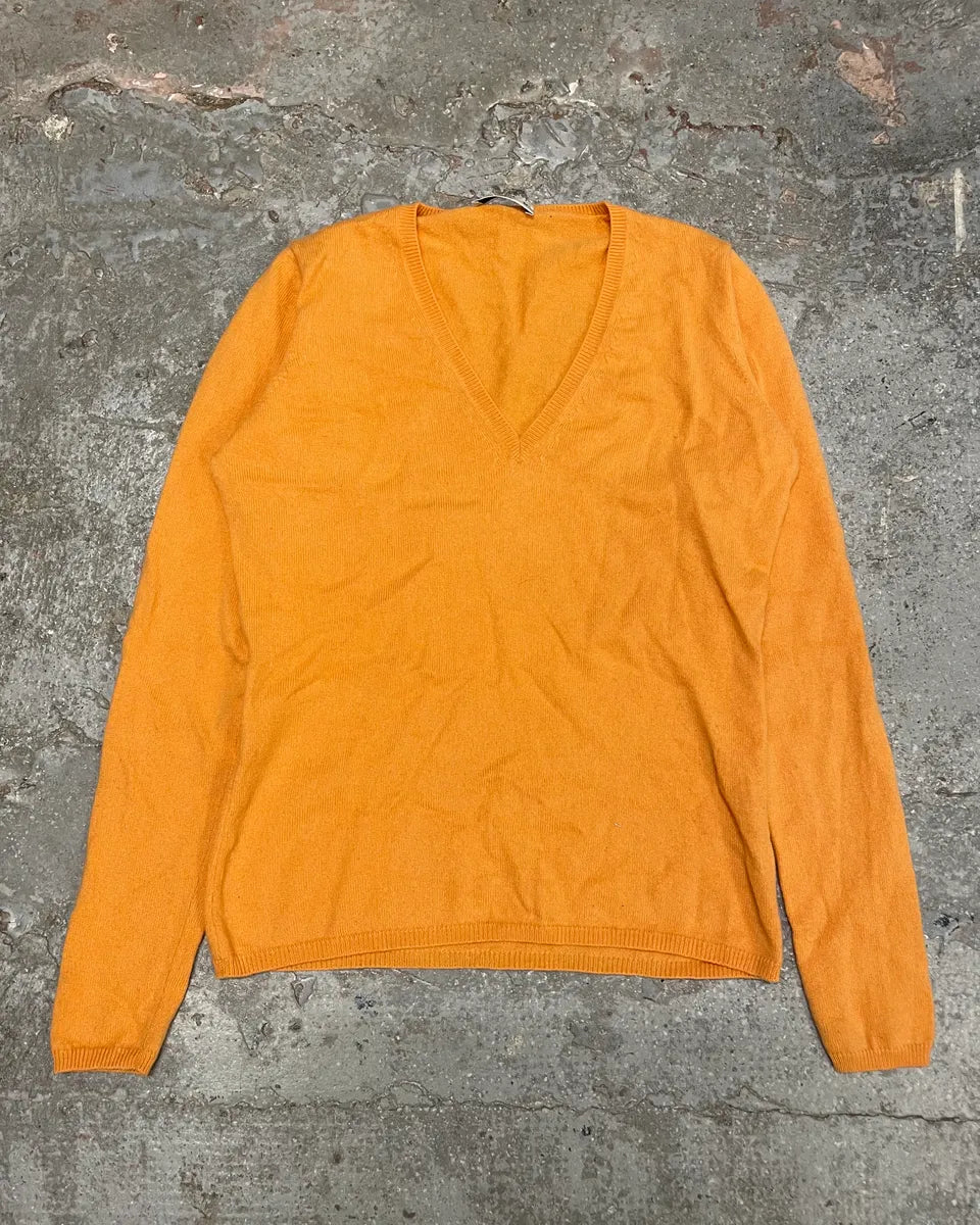 2000s Prada Orange V Neck Sweater GJucGaZ 0