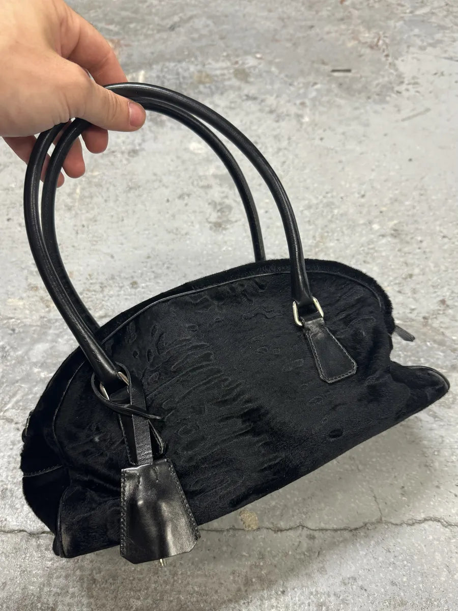 2000s Prada Pony Hair Black Leather Bowling Handle Bag nfvYYRF 1