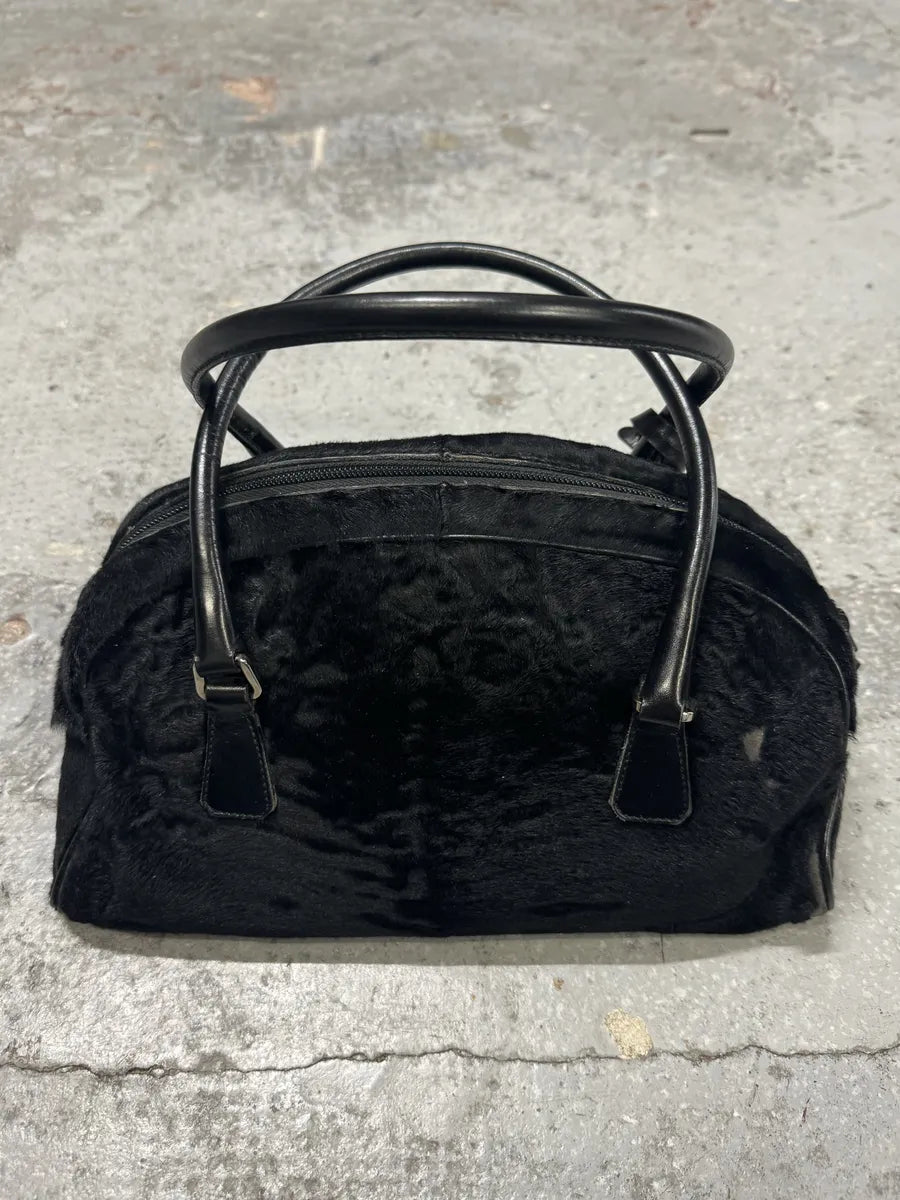 2000s Prada Pony Hair Black Leather Bowling Handle Bag nfvYYRF 2
