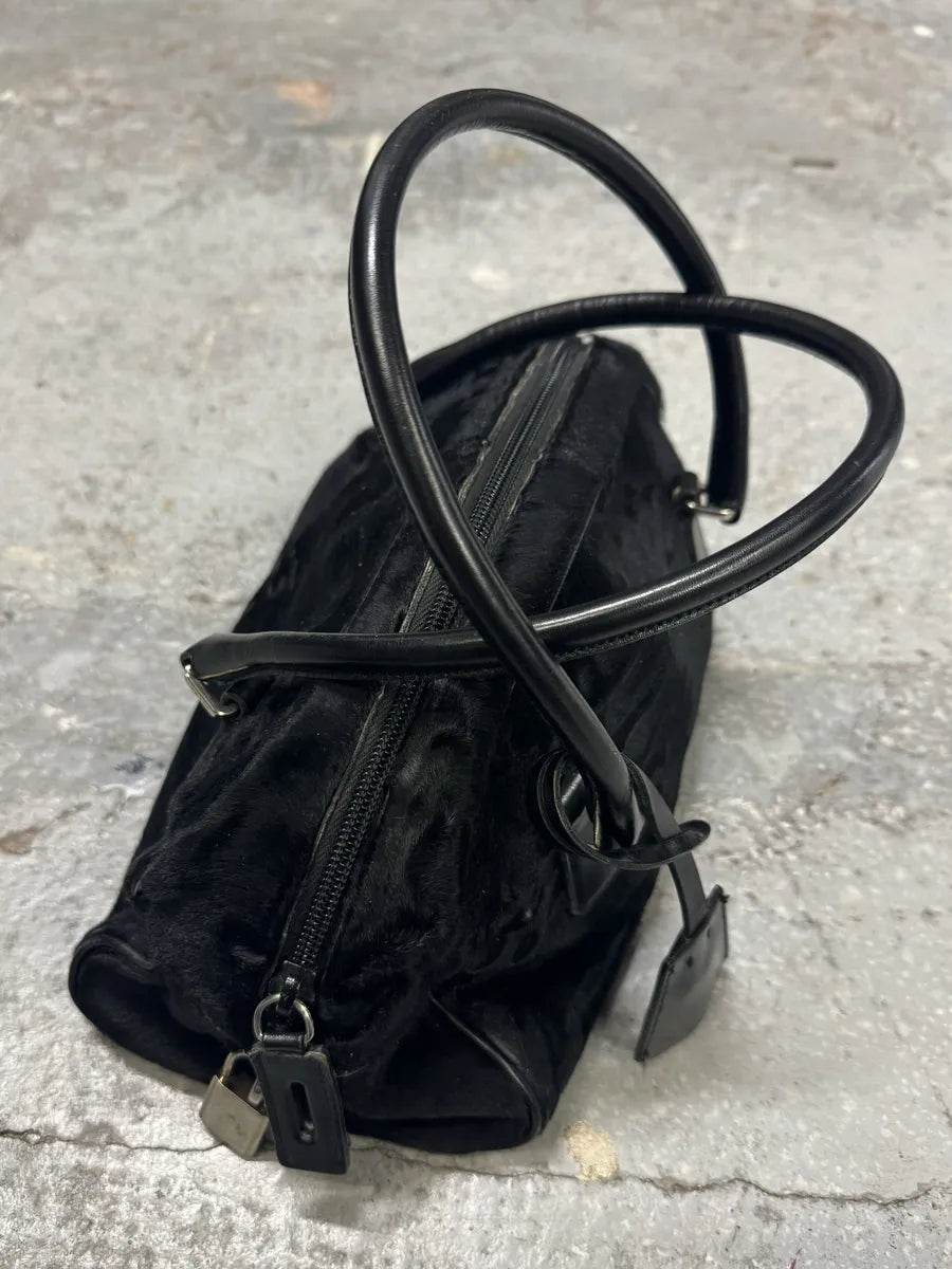 2000s Prada Pony Hair Black Leather Bowling Handle Bag nfvYYRF 3