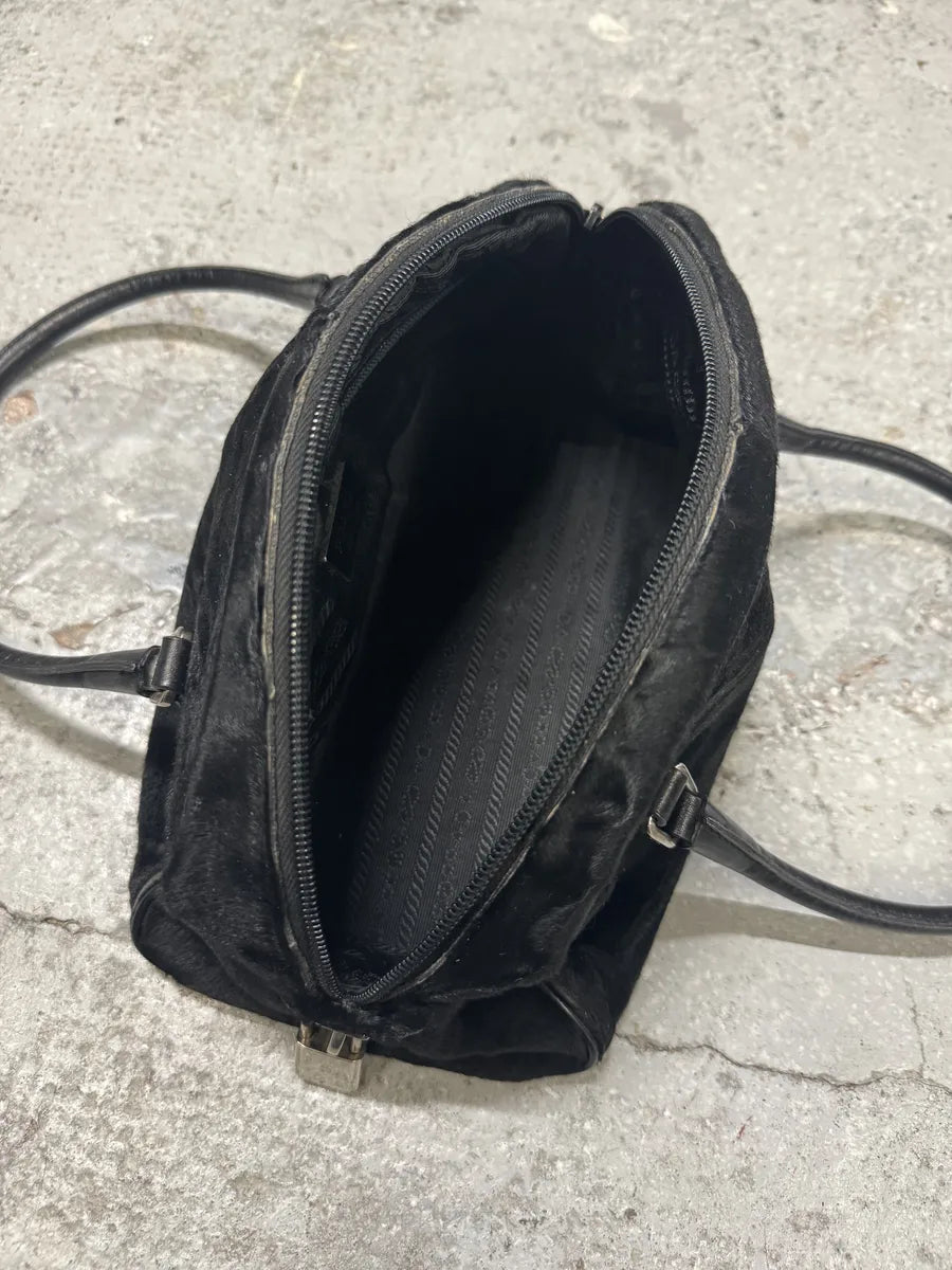 2000s Prada Pony Hair Black Leather Bowling Handle Bag nfvYYRF 5