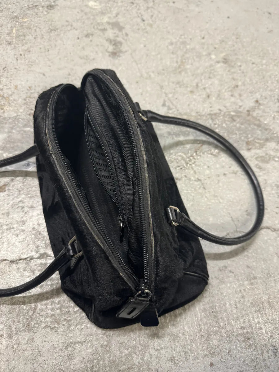 2000s Prada Pony Hair Black Leather Bowling Handle Bag nfvYYRF 6
