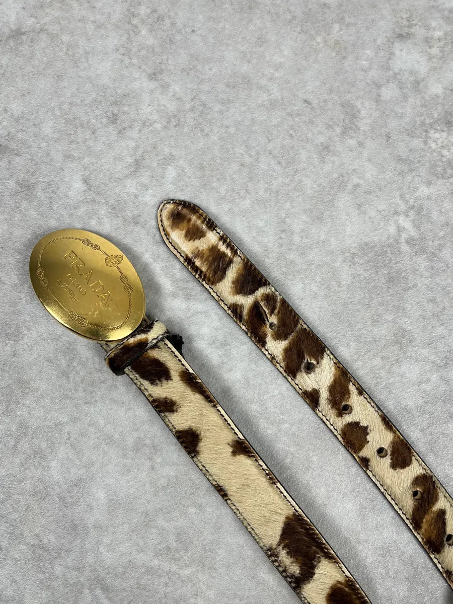 2000s Prada Pony Hair Gold Buckle Belt WRLFmPS 2