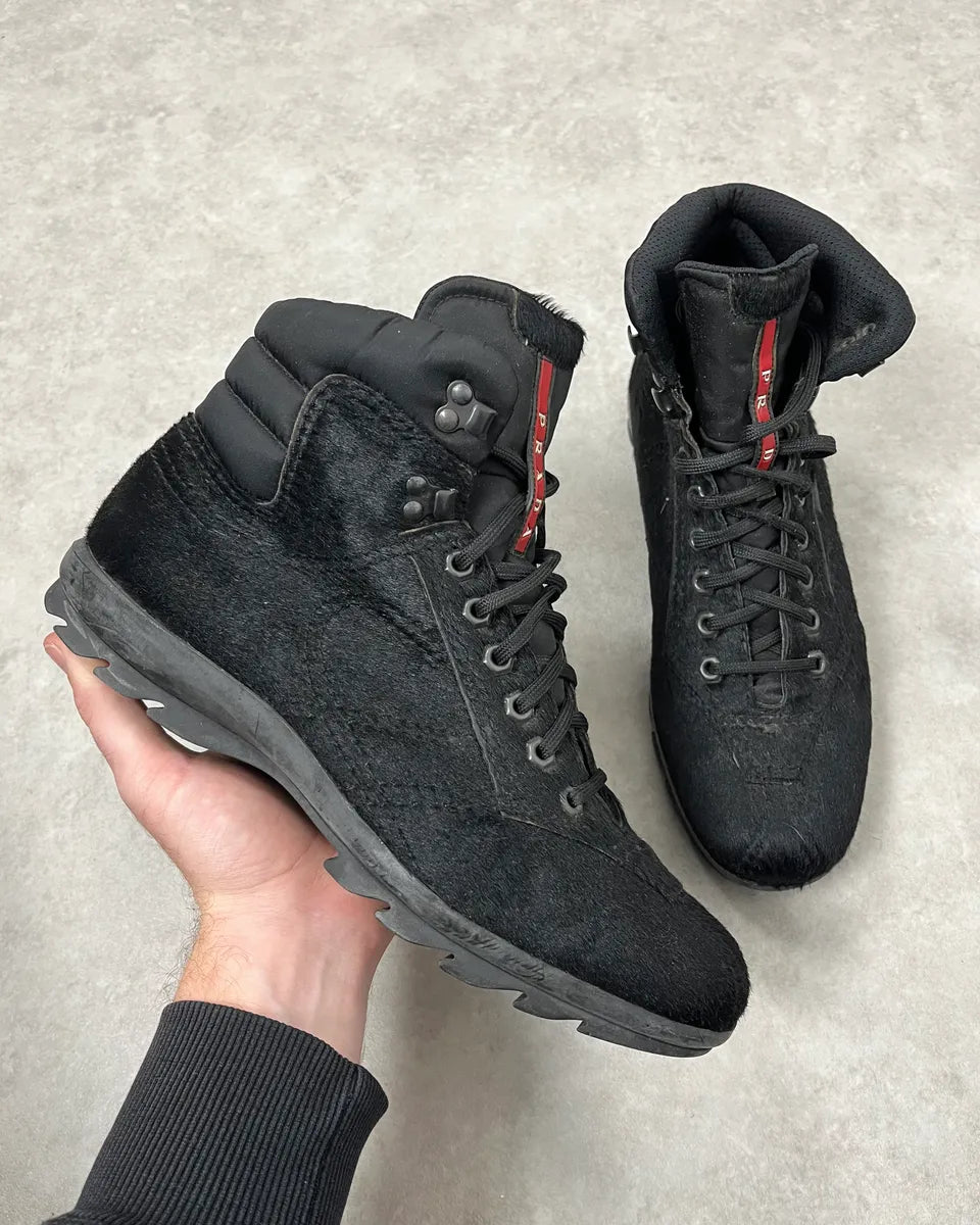 2000s Prada Pony Hair Leather Black High Shoes dasuOQM 0