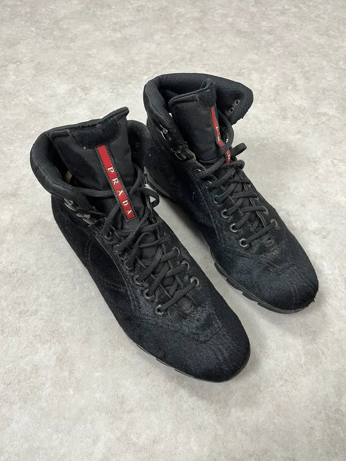 2000s Prada Pony Hair Leather Black High Shoes dasuOQM 2