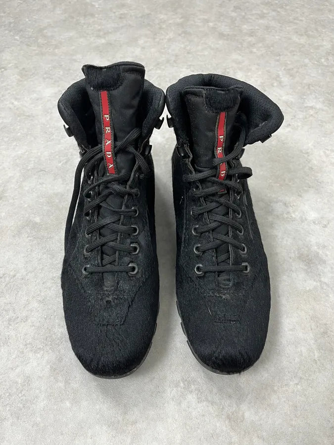 2000s Prada Pony Hair Leather Black High Shoes dasuOQM 4
