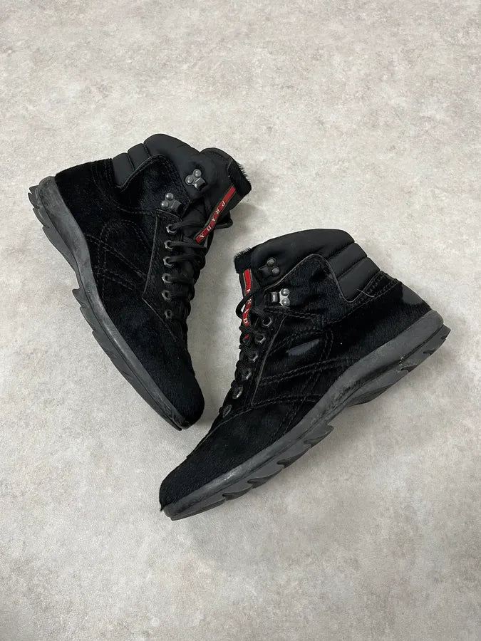 2000s Prada Pony Hair Leather Black High Shoes dasuOQM 5