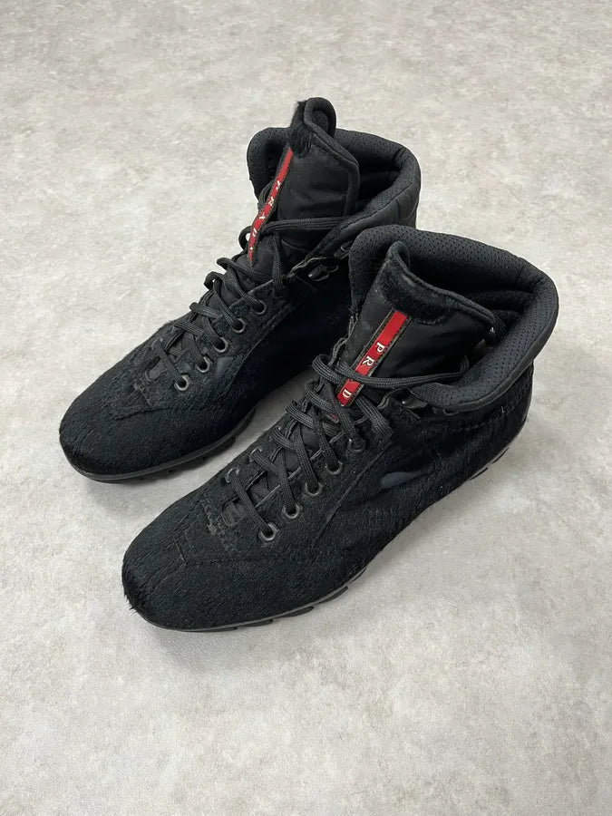 2000s Prada Pony Hair Leather Black High Shoes dasuOQM 1