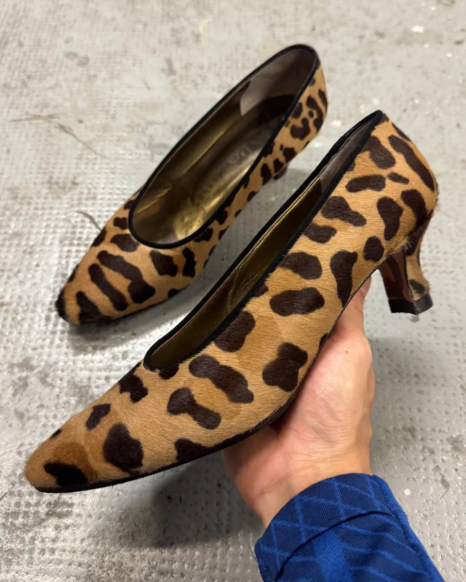 2000s Prada Pony Hair Leopard Heels Pumps aRlZZWL 0