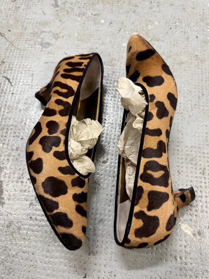 2000s Prada Pony Hair Leopard Heels Pumps aRlZZWL 1
