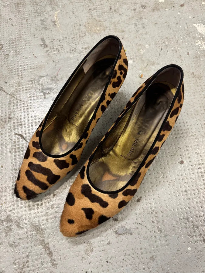 2000s Prada Pony Hair Leopard Heels Pumps aRlZZWL 2