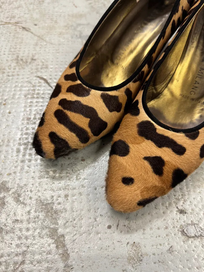 2000s Prada Pony Hair Leopard Heels Pumps aRlZZWL 4