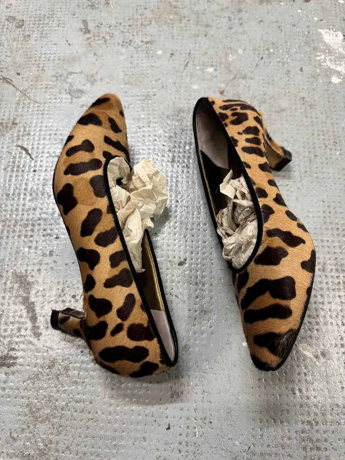 2000s Prada Pony Hair Leopard Heels Pumps aRlZZWL 5