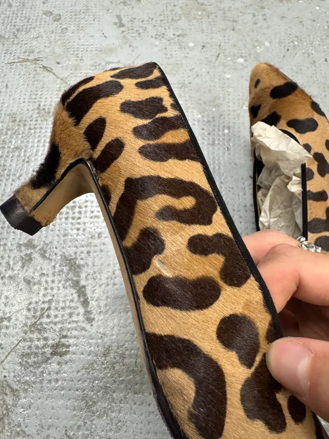 2000s Prada Pony Hair Leopard Heels Pumps aRlZZWL 6