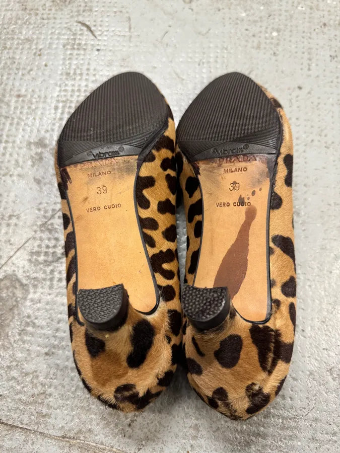 2000s Prada Pony Hair Leopard Heels Pumps aRlZZWL 8