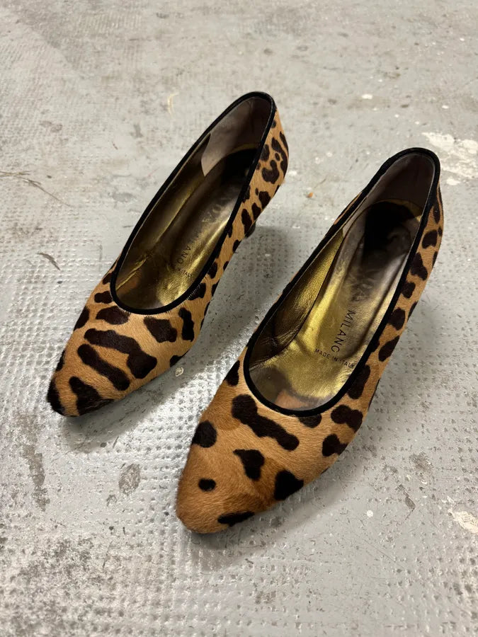 2000s Prada Pony Hair Leopard Heels Pumps aRlZZWL 9