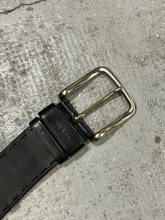 2000s Prada Premium Black Leather Belt QCpWxRI 5