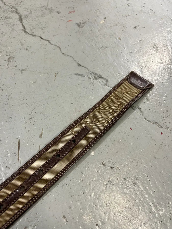 2000s Prada Prestigious Buckle Canva Leather Belt rTpULVZ 4