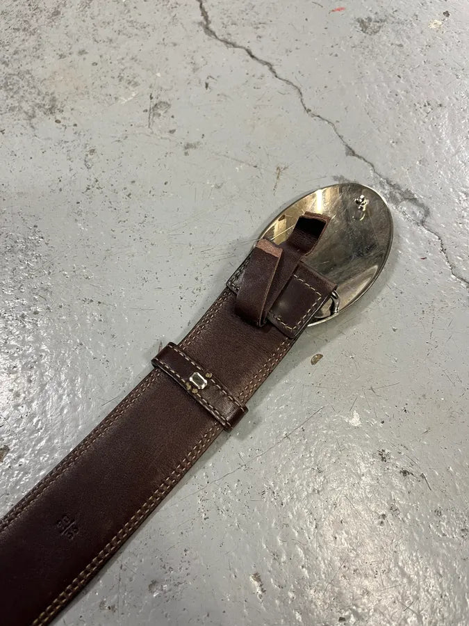 2000s Prada Prestigious Buckle Canva Leather Belt rTpULVZ 6