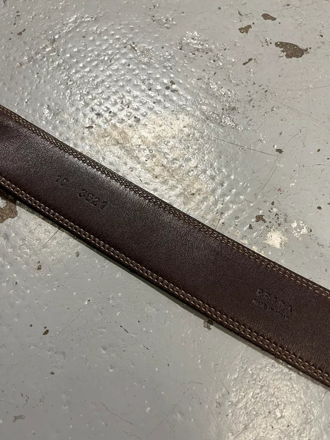 2000s Prada Prestigious Buckle Canva Leather Belt rTpULVZ 7