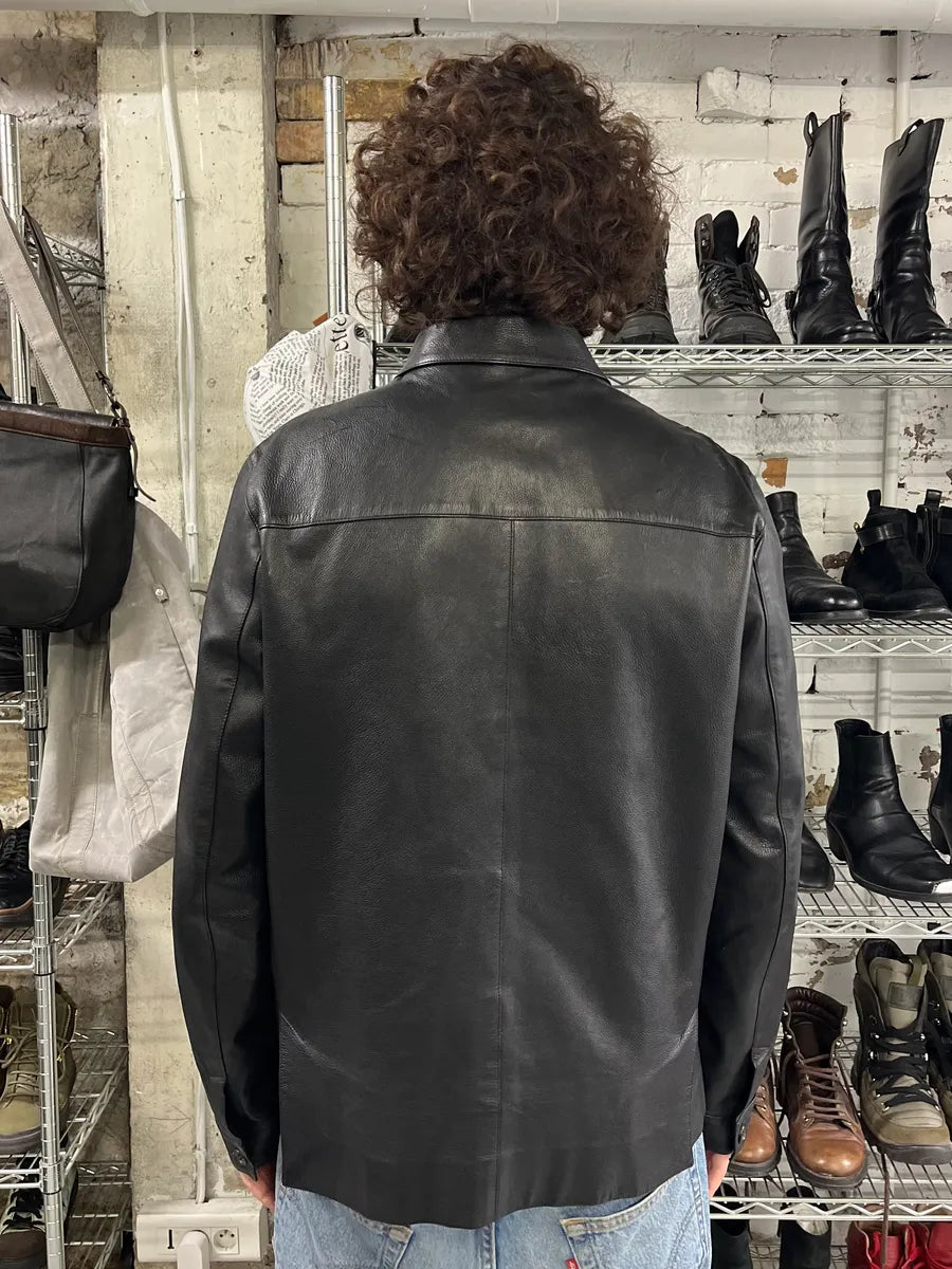 2000s Prada Pure Black Leather Jacket goDVXOo 2