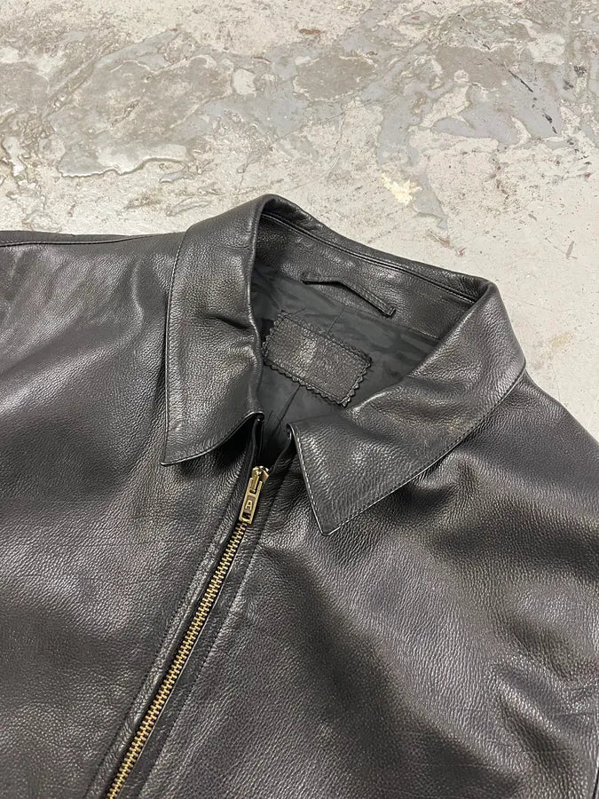 2000s Prada Pure Black Leather Jacket goDVXOo 4