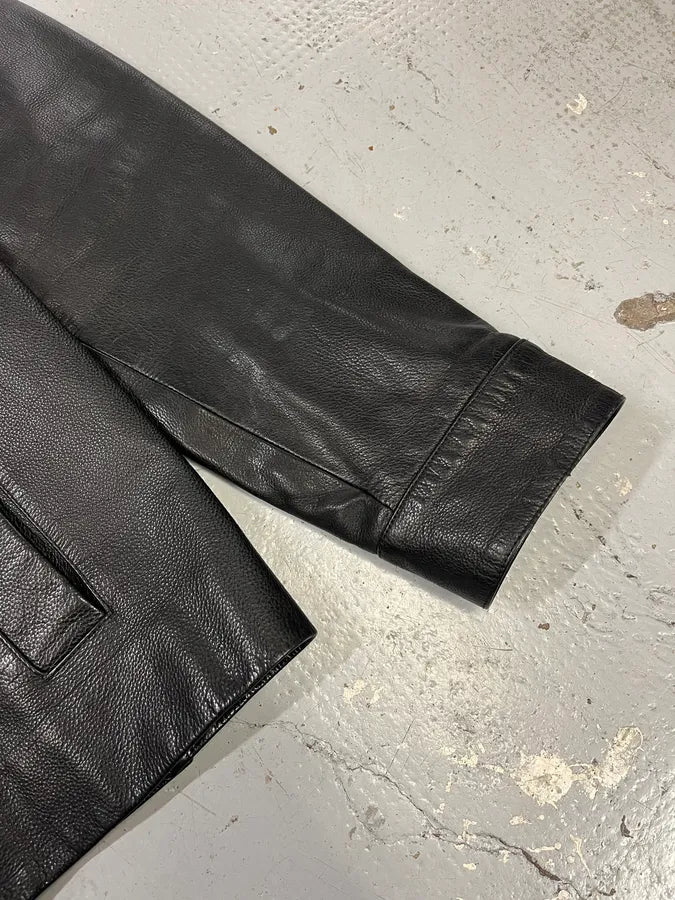 2000s Prada Pure Black Leather Jacket goDVXOo 5