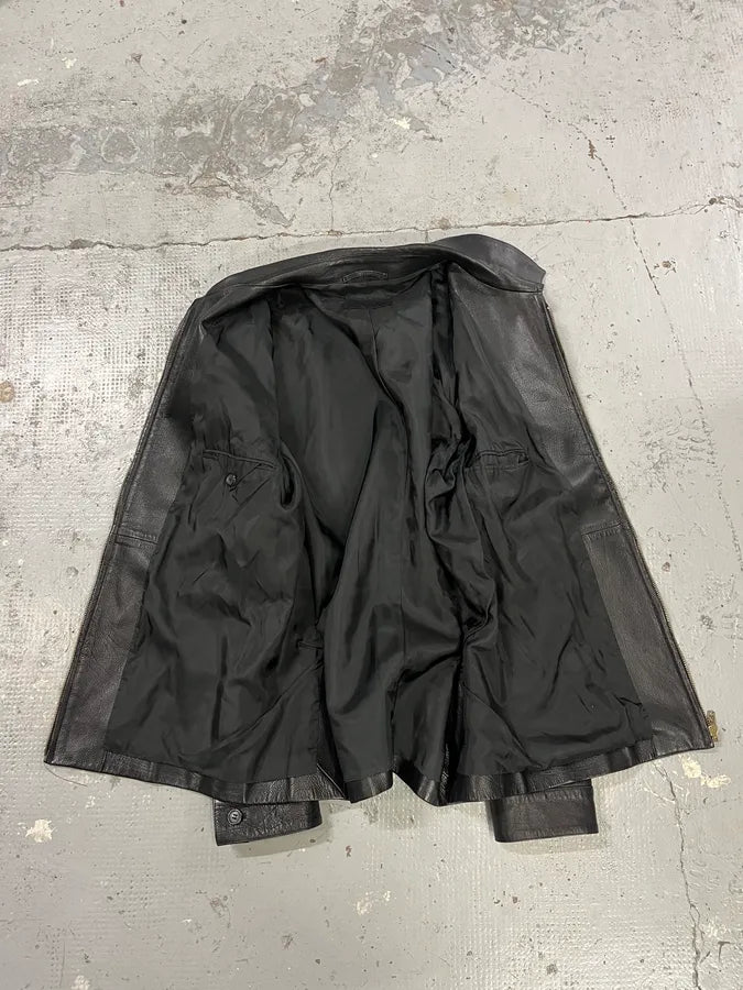 2000s Prada Pure Black Leather Jacket goDVXOo 7