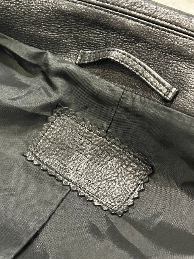 2000s Prada Pure Black Leather Jacket goDVXOo 8