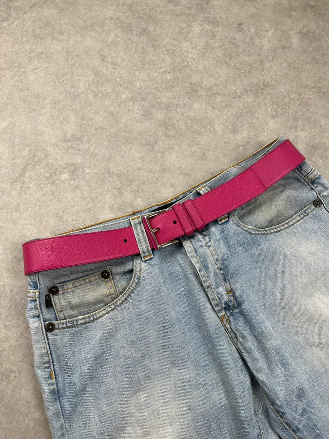2000s Prada Pure Pink Fuschia Leather Belt YbXJoHq 0