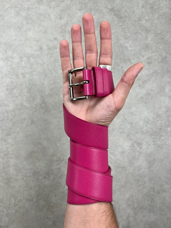 2000s Prada Pure Pink Fuschia Leather Belt YbXJoHq 1