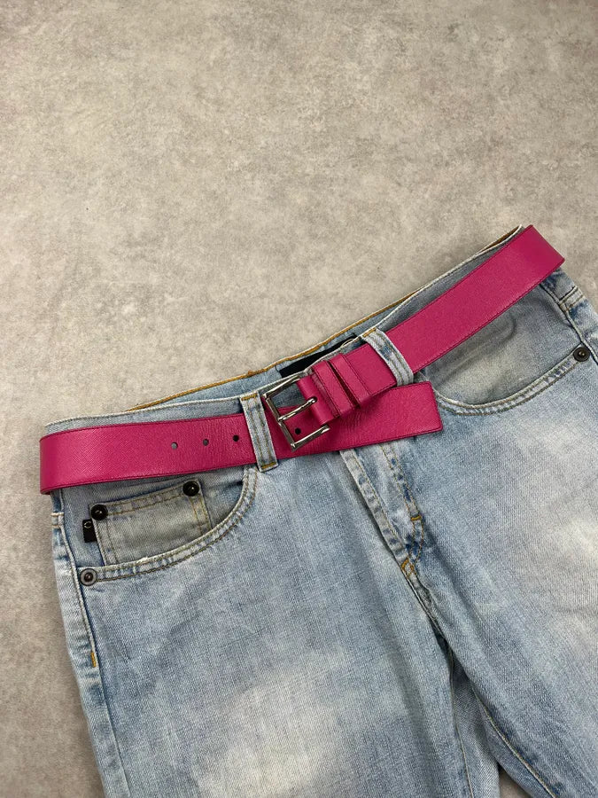 2000s Prada Pure Pink Fuschia Leather Belt YbXJoHq 2