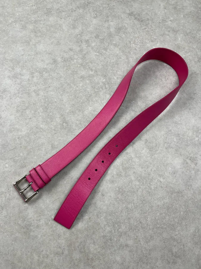 2000s Prada Pure Pink Fuschia Leather Belt YbXJoHq 3