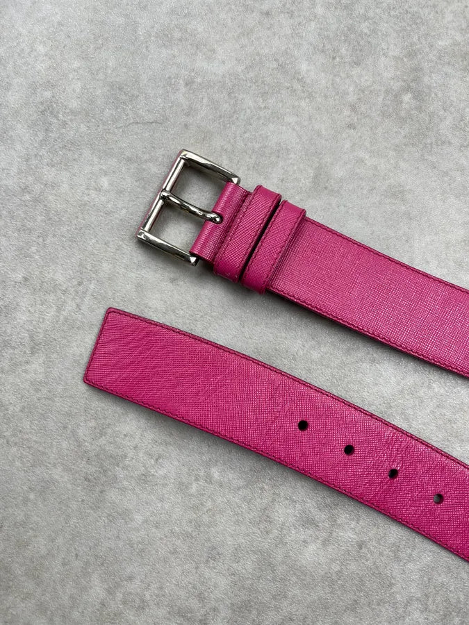 2000s Prada Pure Pink Fuschia Leather Belt YbXJoHq 4