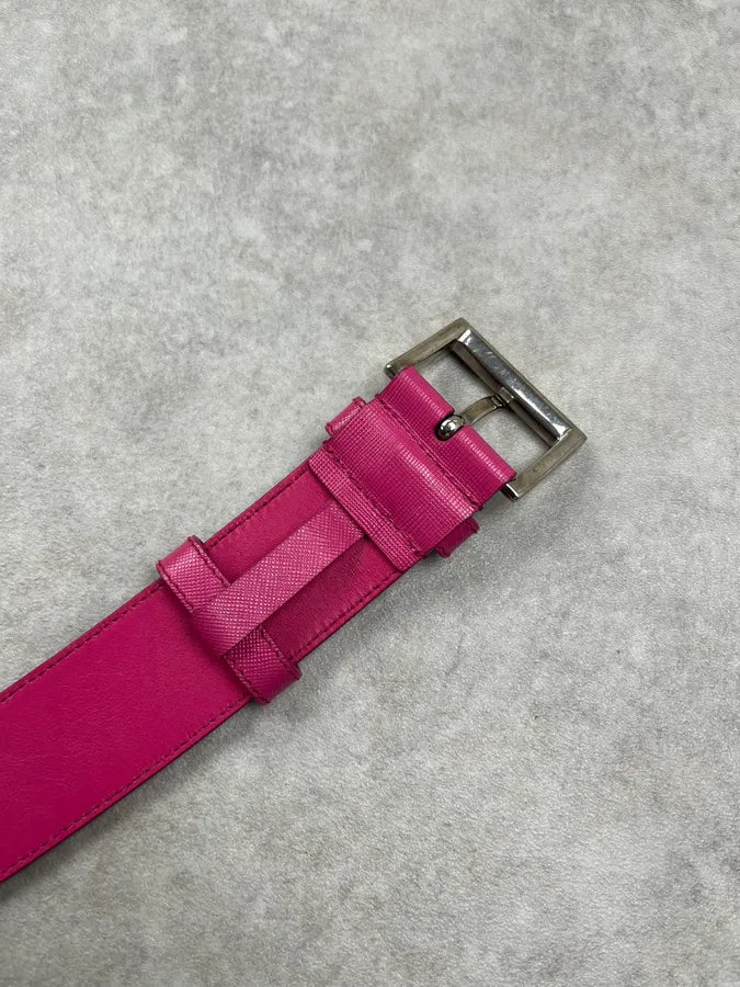 2000s Prada Pure Pink Fuschia Leather Belt YbXJoHq 7