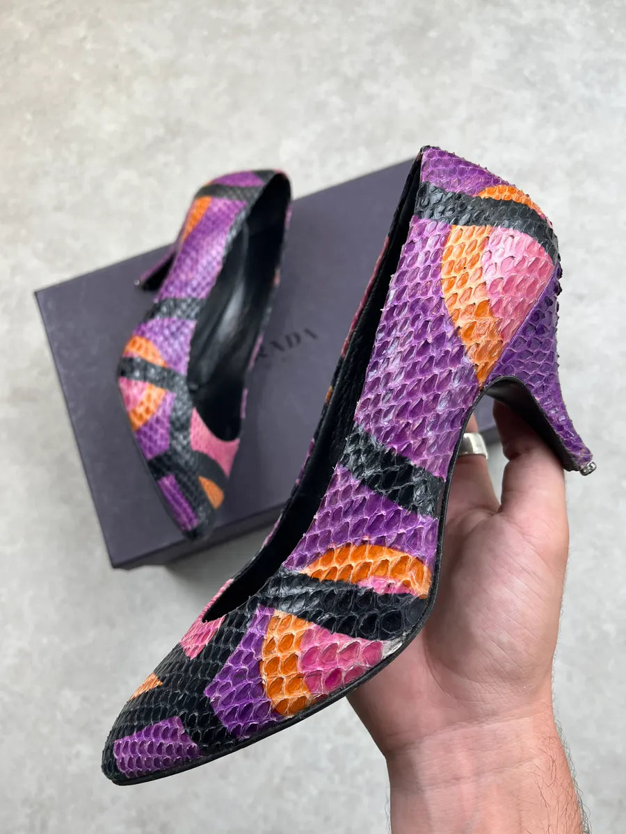 2000s Prada Python Leather Abstract Purple Heels oWsRjrI 0