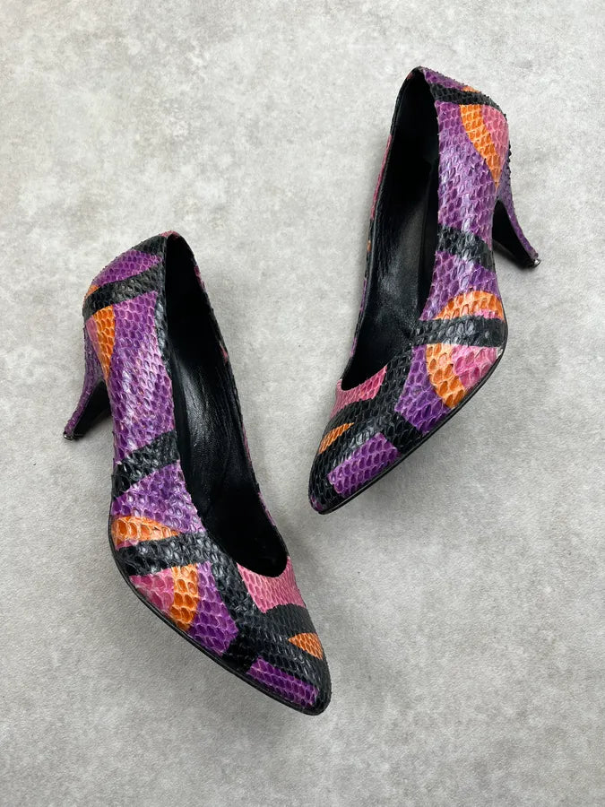 2000s Prada Python Leather Abstract Purple Heels oWsRjrI 1