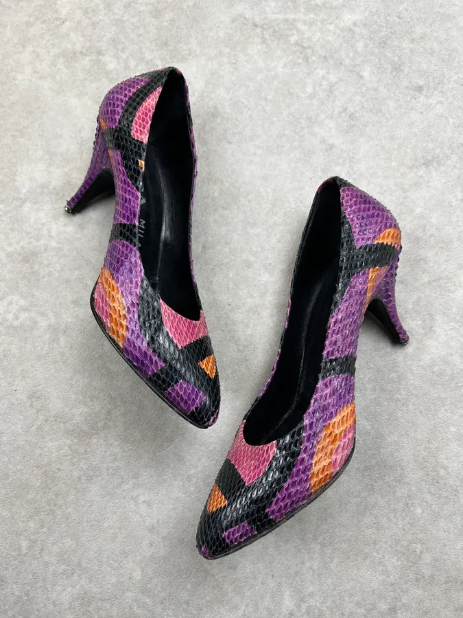 2000s Prada Python Leather Abstract Purple Heels oWsRjrI 2