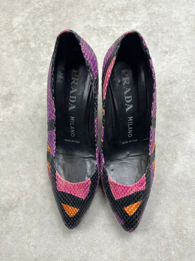 2000s Prada Python Leather Abstract Purple Heels oWsRjrI 3